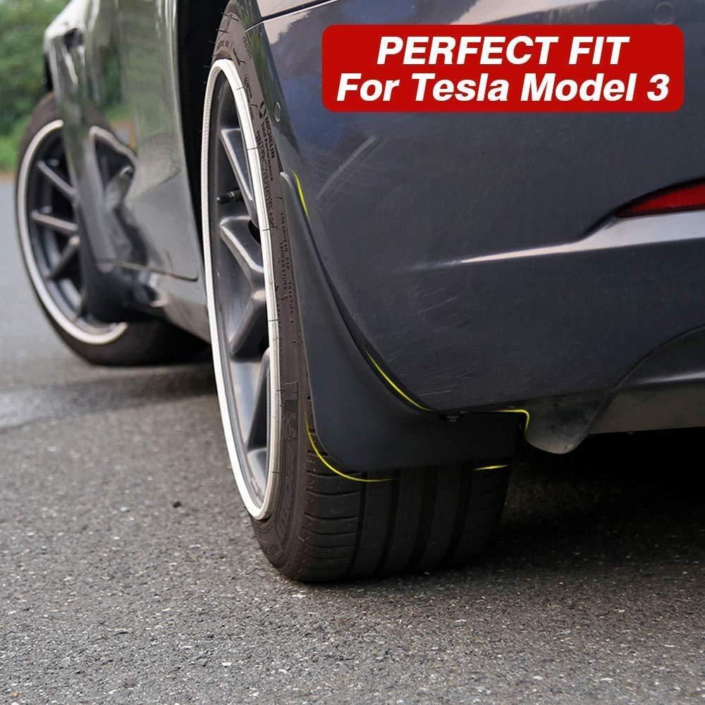 Premium Molded Mud Flaps Set for Tesla Model 3 - Complete Front and Rear Mudguard Protection Kit - 4 Pieces - Auto Accessories for Full Coverage (2017-2023) - Evooor