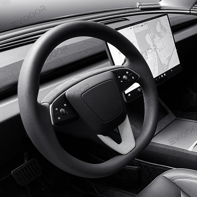 Tesla Alcantara Steering Wheel U-shaped Cover Sticker For 2024 Model 3 Highland - Evooor