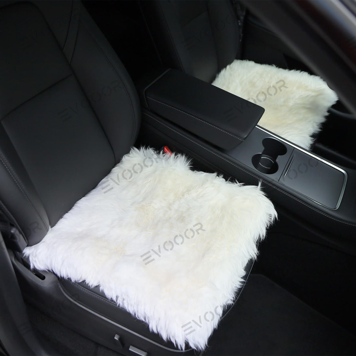 Faux Sheepskin Front Seat Covers Black/White For Tesla Model S/X/3/Y (2012-2023) 2PCS