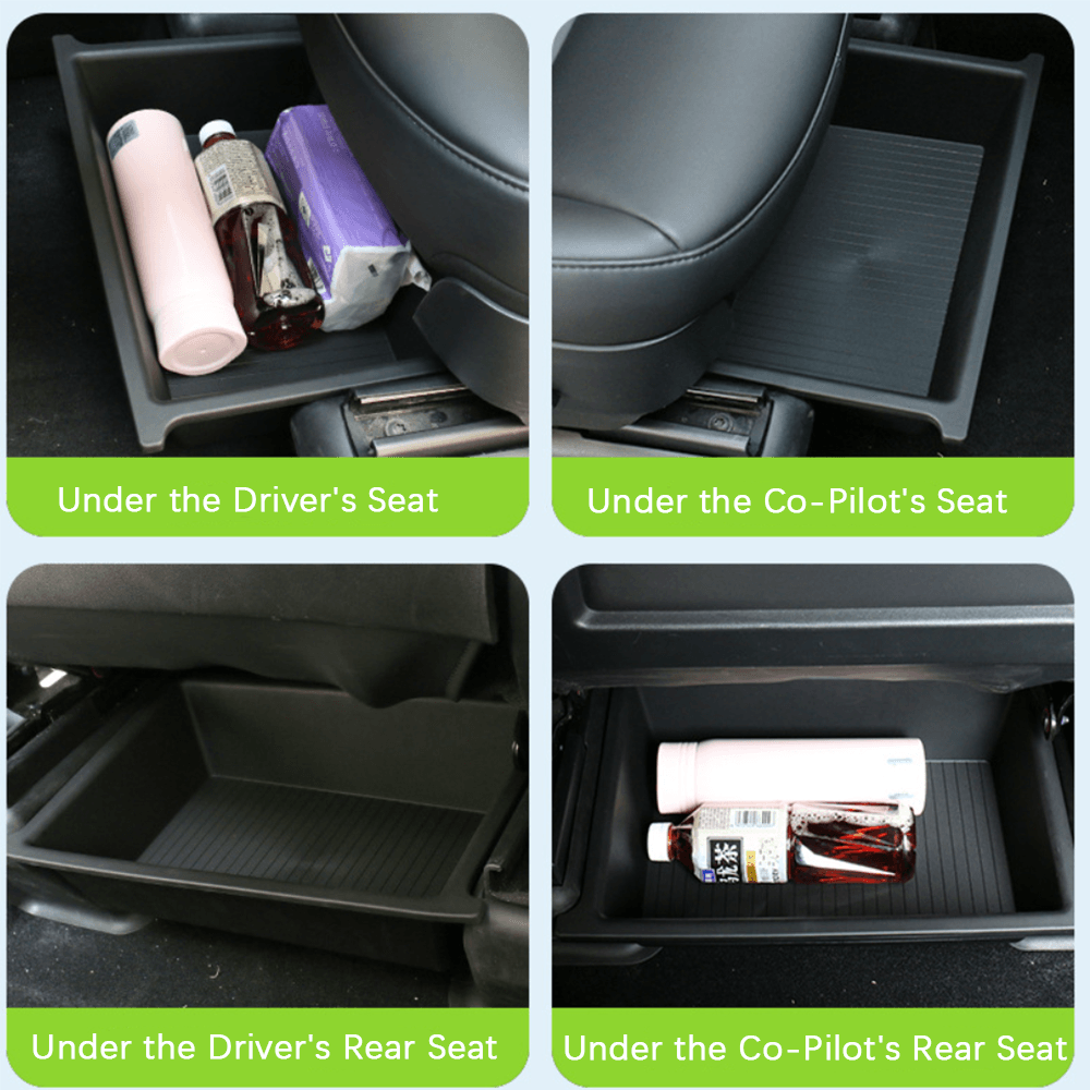 Double Layer Underseat Storage Box Organizer for Tesla Model X 2023+: Durable TPE+ABS Design - Evooor