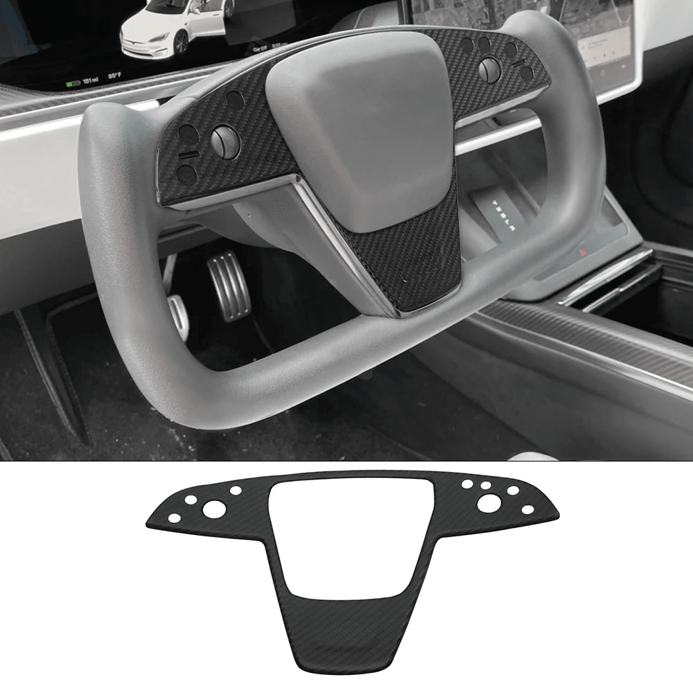 Premium Carbon Fiber Steering Wheel Cover Trim Panel - Compatible with Tesla Model S/X (2021-2024) - Sleek and Durable Upgrade - Evooor