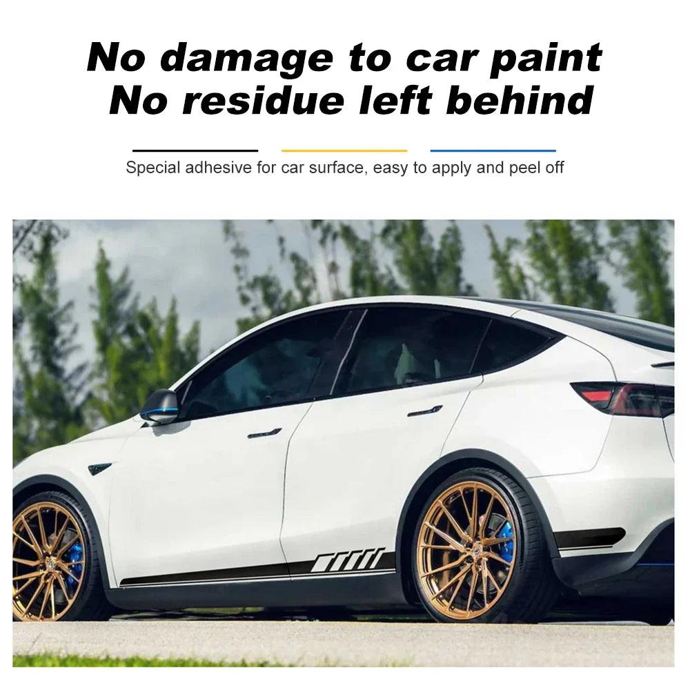 Custom Side Skirt Decal Sticker Set for Tesla Model 3/Y/S/X, Racing Stripe Design for Car Body Customization - Evooor