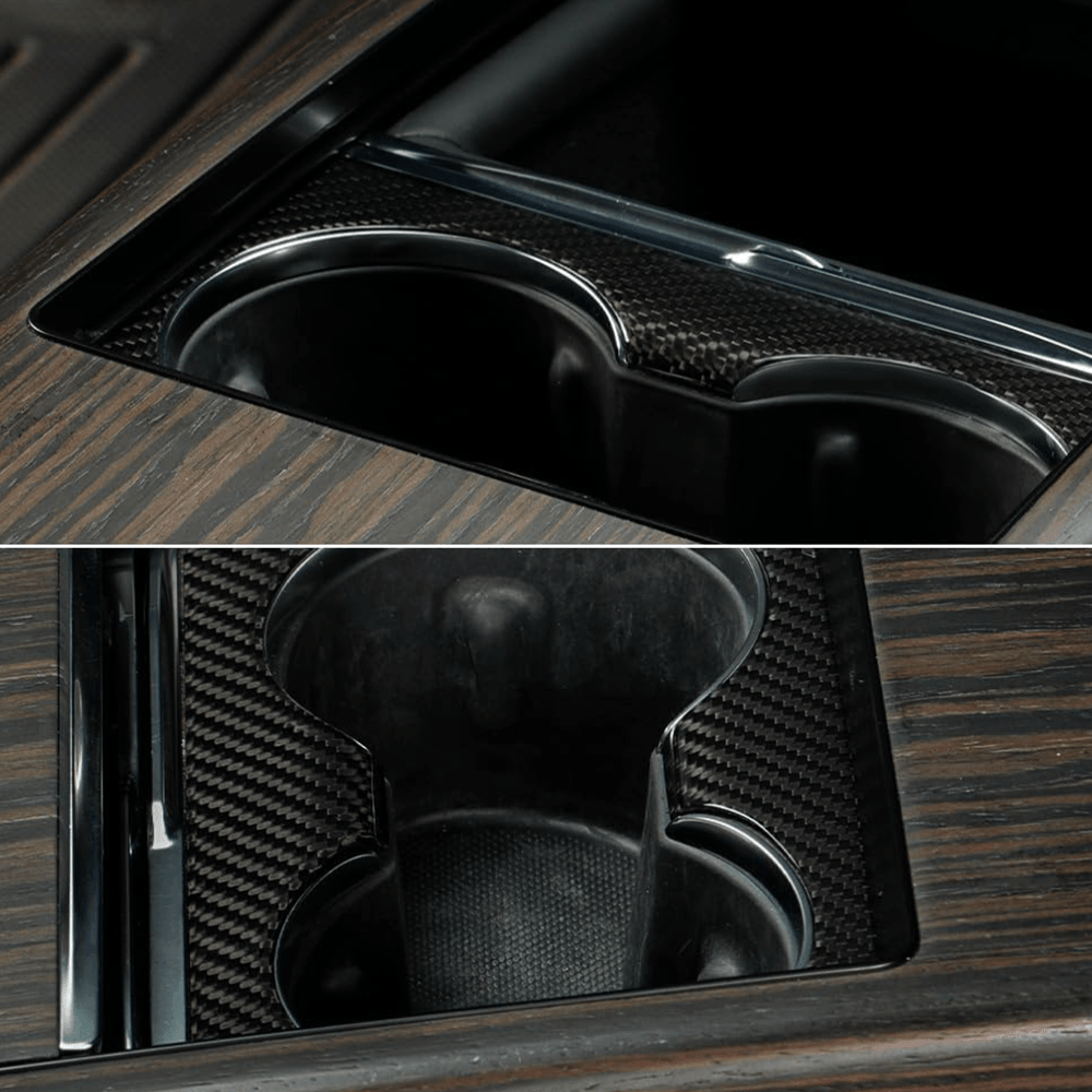 Carbon Fiber Cup Holder Cover for Tesla Model S/X - Premium Console Accessory for 2022 and Beyond - Evooor