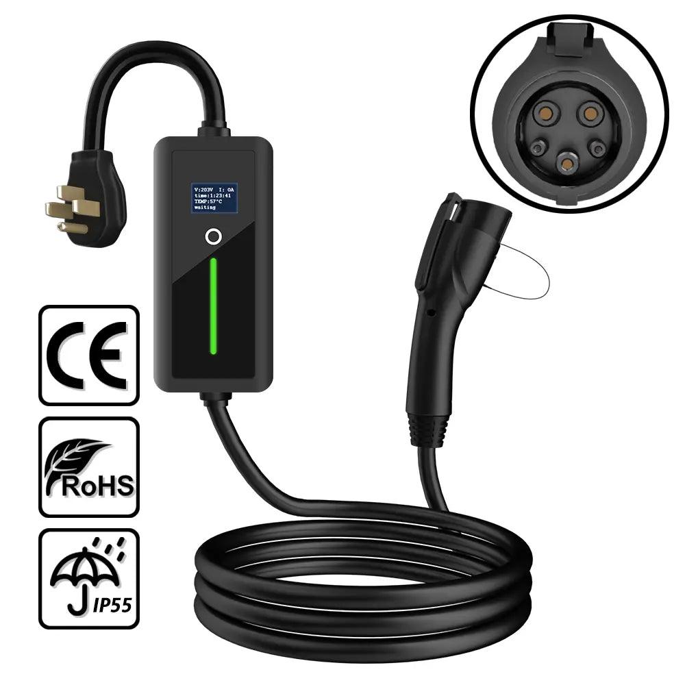 Portable Level 2 Electric Vehicle Charger with Adjustable Current and Screen Display for Home Charging - Evooor
