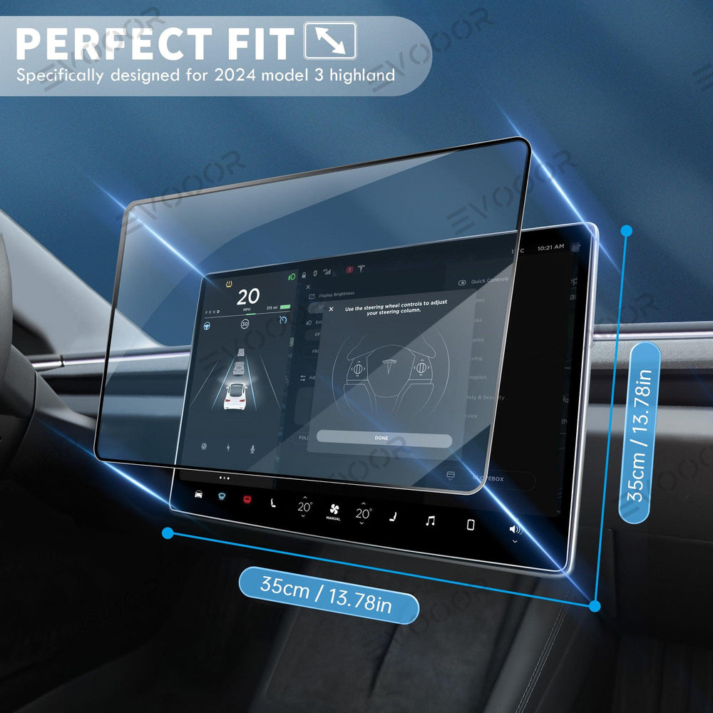 2024 Model 3 Highland Tempered Glass(9H) Screen Protector For Tesla Dashboard Screen & Second Row Seat Screen Set (2PCS) - Evooor