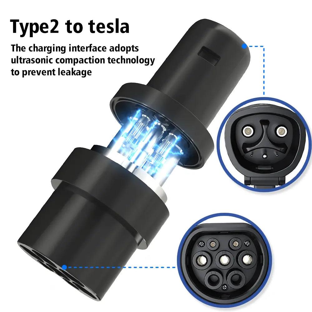 Tesla/NACS Type 2 to AC Electric Vehicle (EV) Charging Adapter - Compatible with Tesla and NACS Charging Stations - Evooor