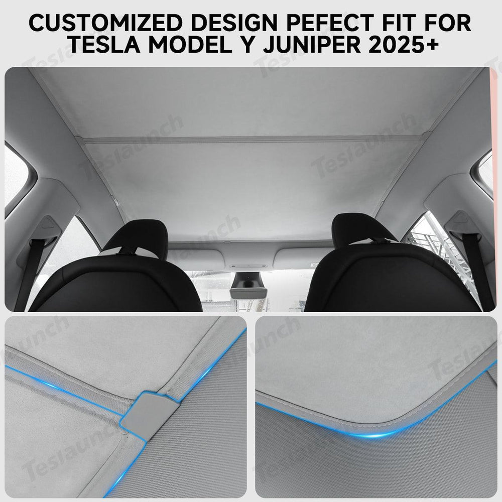 Alcantara Split Nano Ice Crystal Glass Roof Sunshade for Tesla Model Y Juniper 2025+ - Evooor