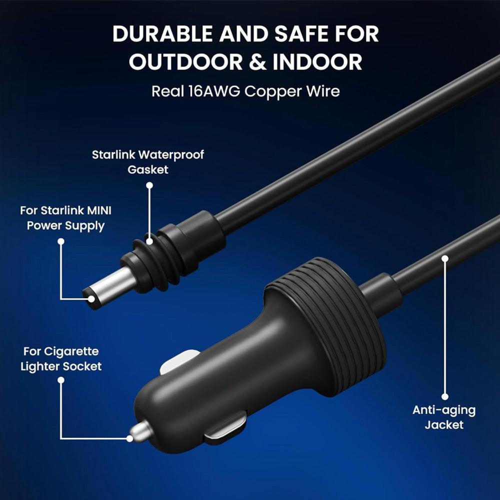 Long 10-Foot Extension Cord for Starlink Mini from Cigarette Lighter Socket to DC Power Supply - Evooor