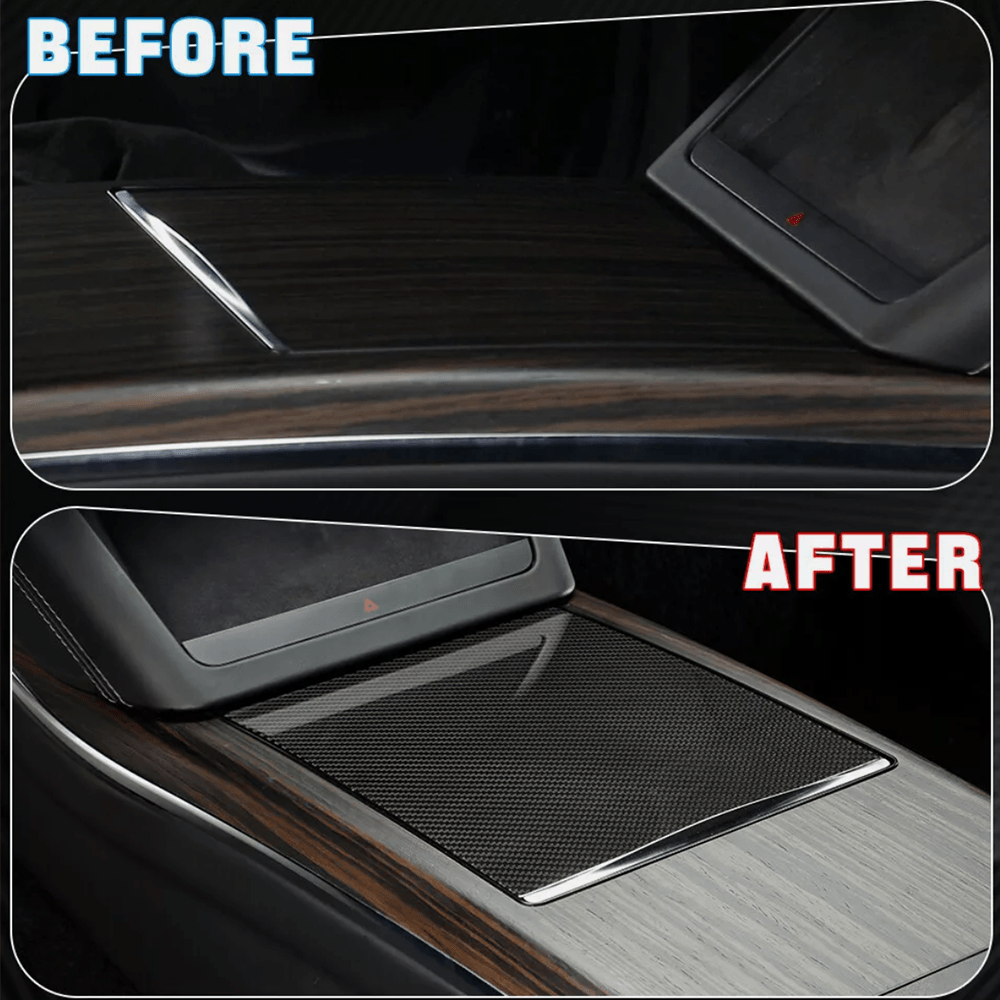 High-Quality Carbon Fiber Center Console Cover for Tesla Model S/X 2022+: Enhance Your Car's Interior Style - Evooor