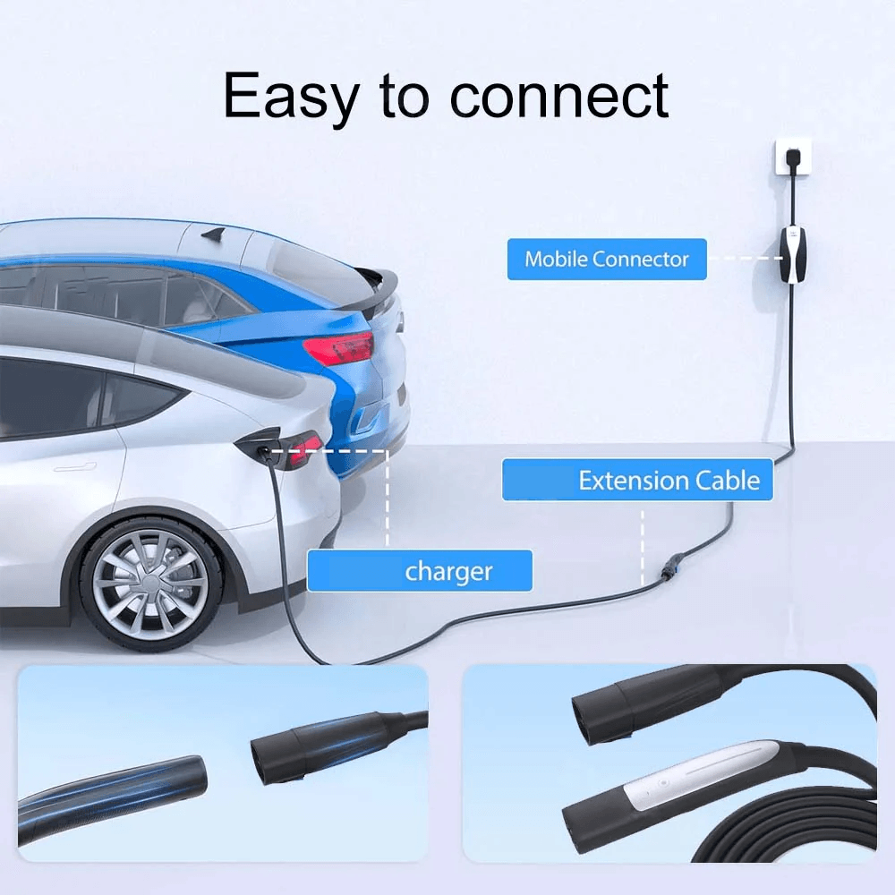 Electric Vehicle Charging Extension Cable with Convenient One-Button Switch for Tesla Models 3, Y, S, X - 16 Feet Length - Evooor