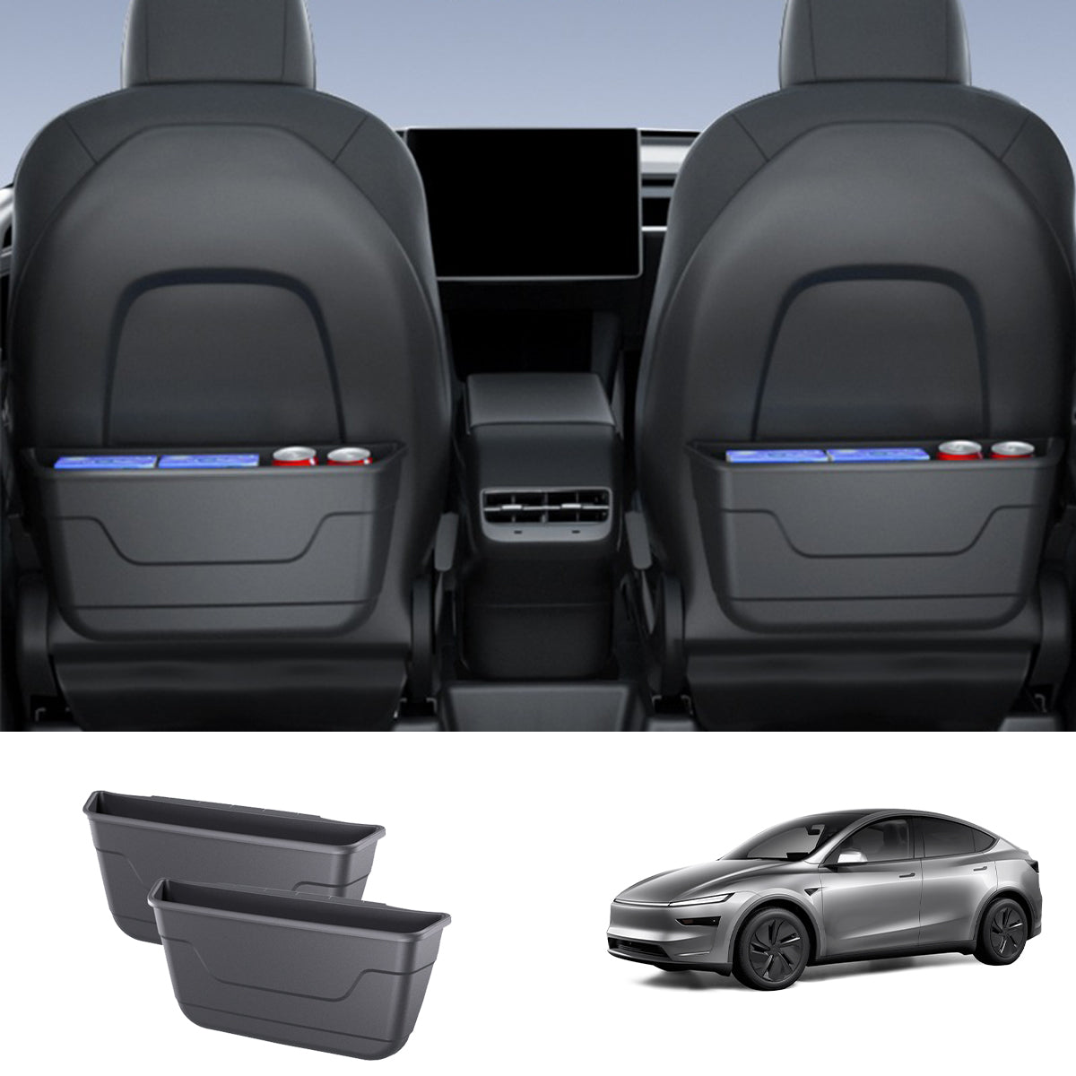 Tesla Model Y/M 3: Durable Rear Seat TPE Storage Organizer - Keep Your Car Neat and Tidy! - Evooor