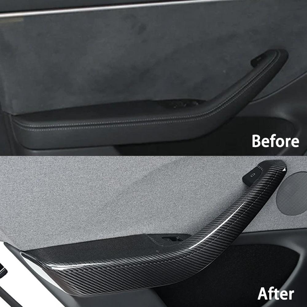High-Quality Carbon Fiber Door Armrest Covers Set for Tesla Model 3 - Front and Rear Bundle (4 Pieces) - Evooor