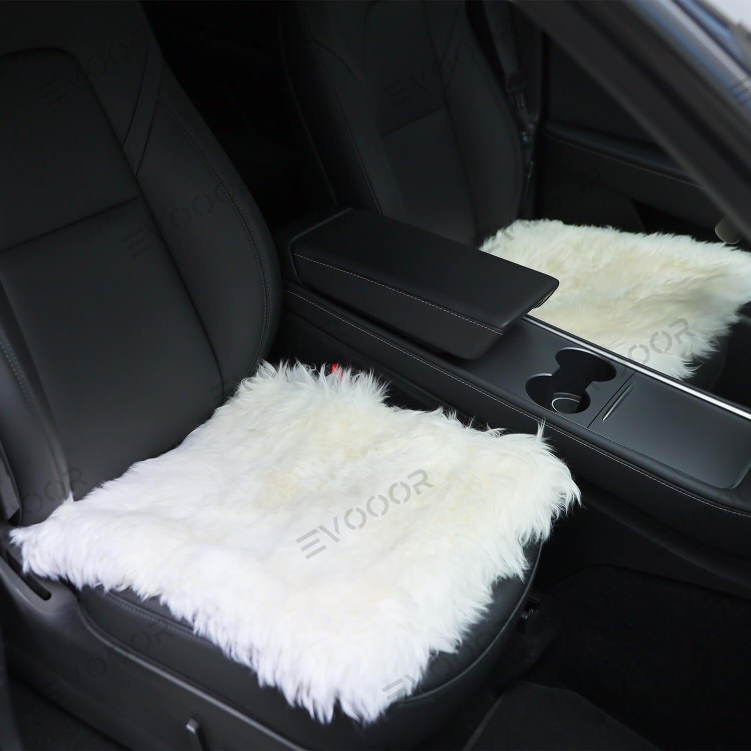 Faux Sheepskin Front Seat Covers Black/White For Tesla Model S/X/3/Y (2012-2023) 2PCS - Evooor