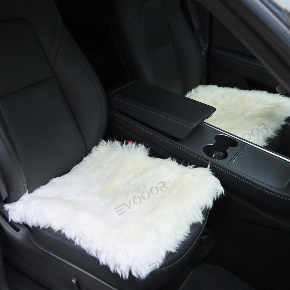 Faux Sheepskin Front Seat Covers Black/White For Tesla Model S/X/3/Y (2012-2023) 2PCS - Evooor