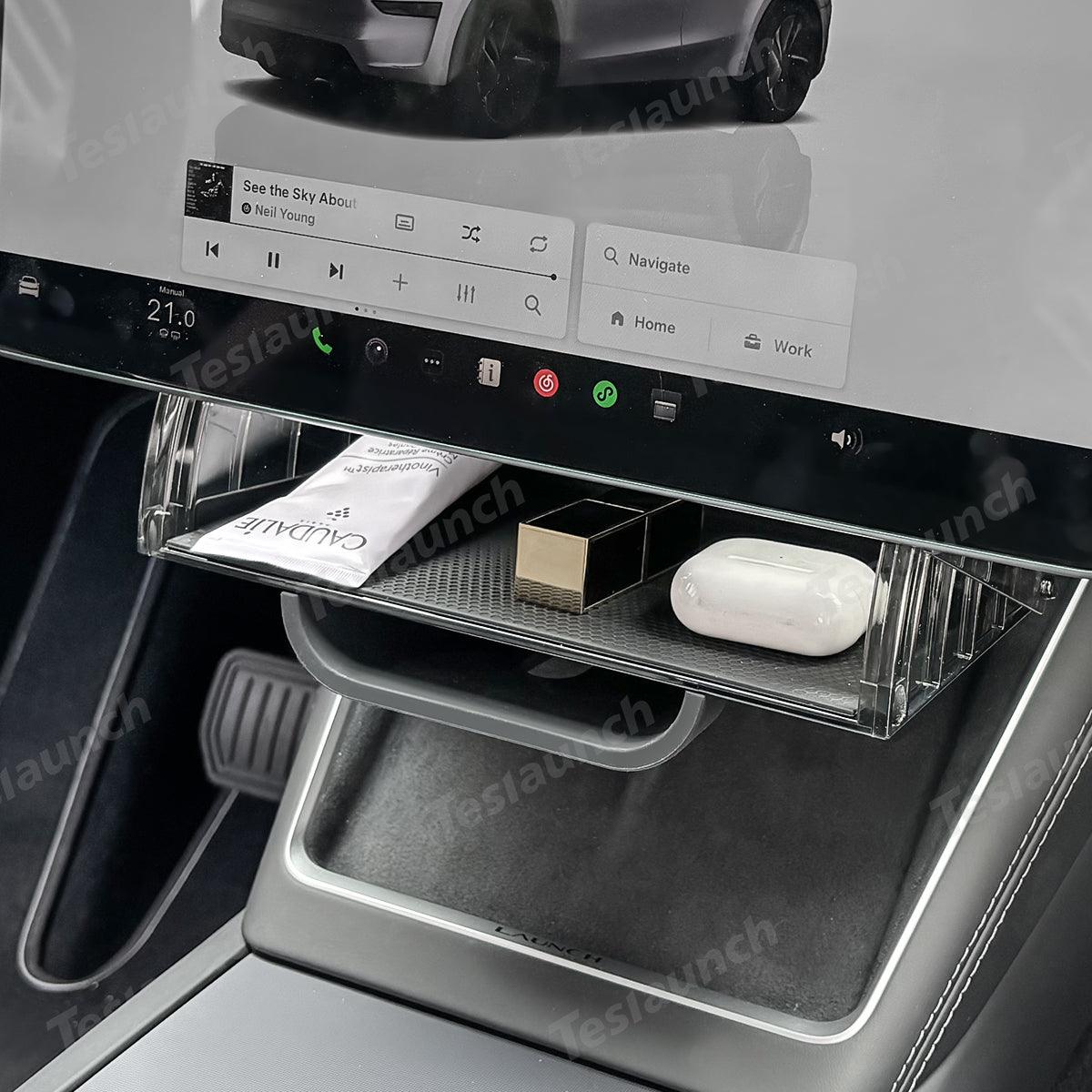 Under Central Control Screen Hidden Storage Box with Tray for Tesla Model Y Juniper 2025+ - Evooor
