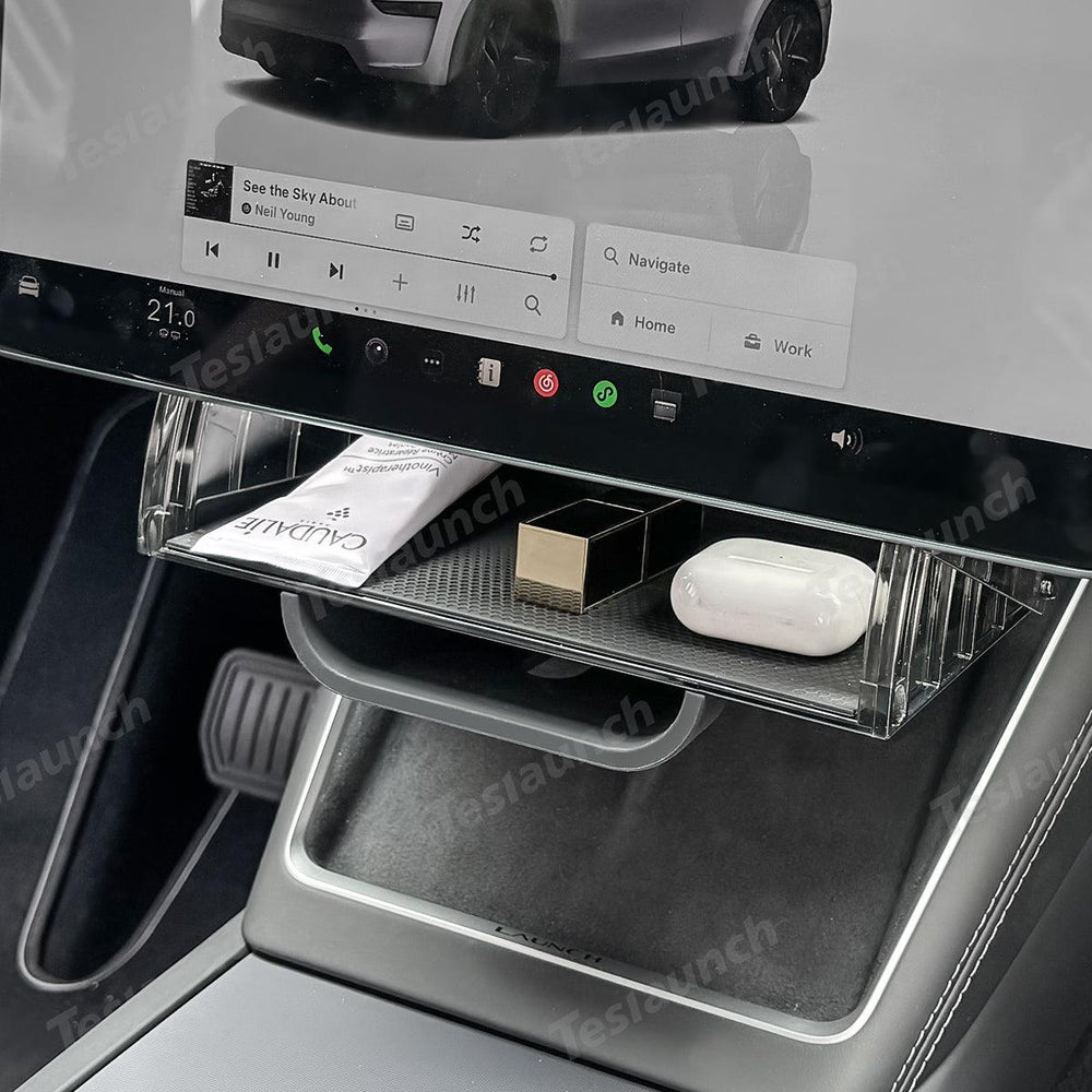 Under Central Control Screen Hidden Storage Box with Tray for Tesla Model Y Juniper 2025+ - Evooor