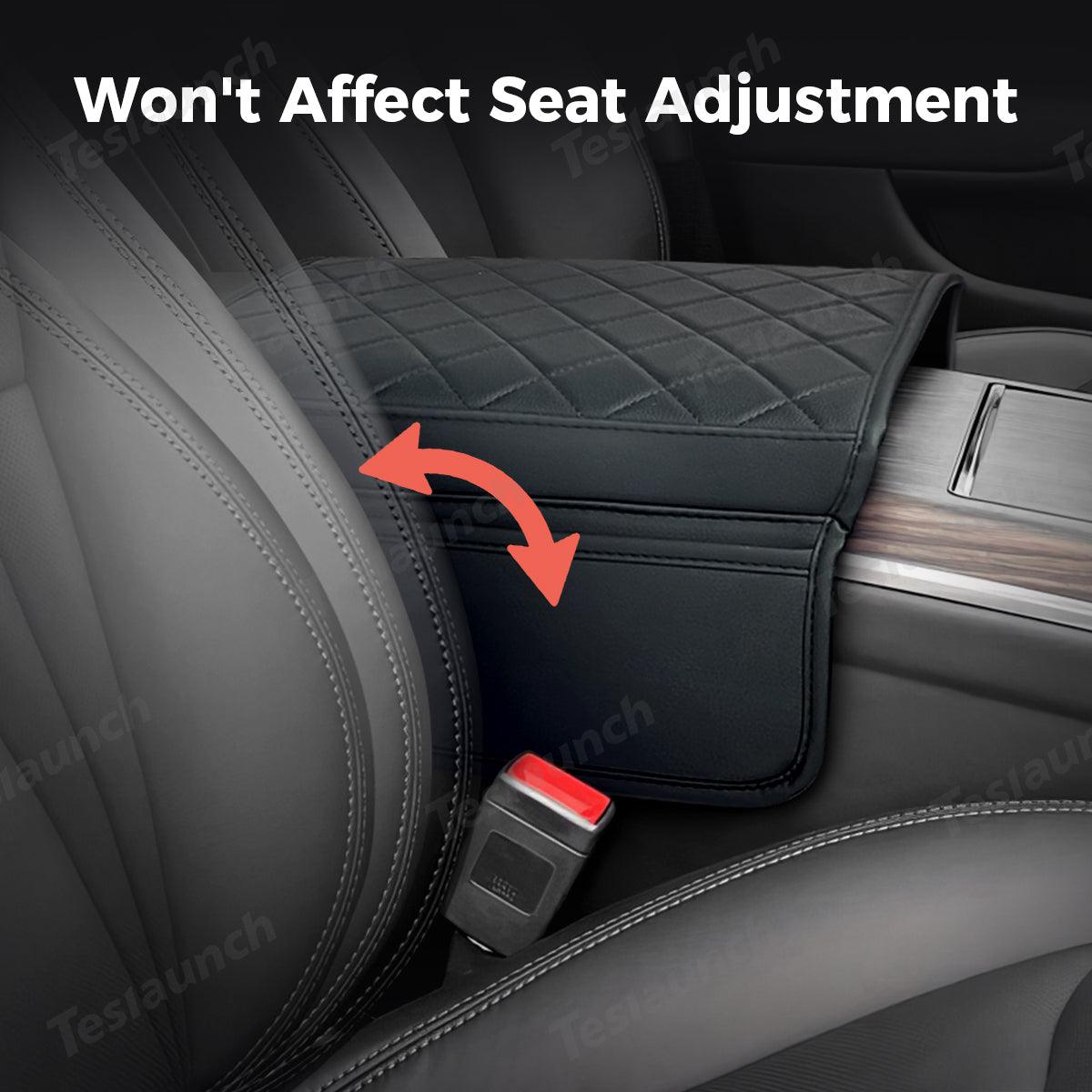 Diamond-Pattern Leather Center Armrest Cover with Pockets for Tesla Model S/X 2021+ - Evooor