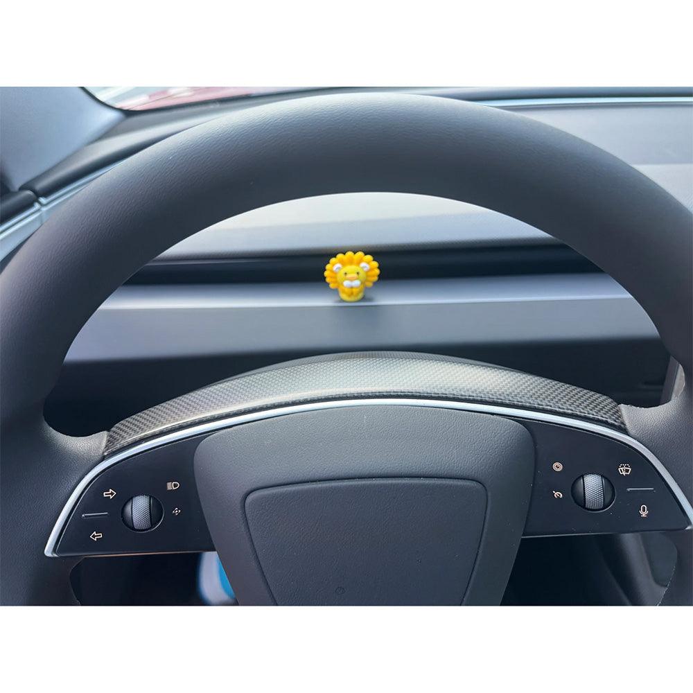 Premium Carbon Fiber Upper Steering Wheel Trim Cover for Tesla Model 3 - Enhance Your Interior with High-Quality Design - Evooor