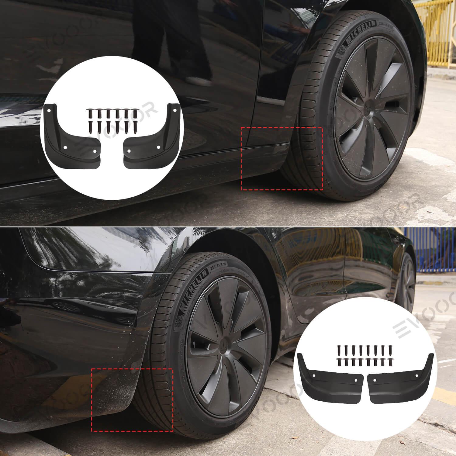 2024 Tesla Model 3 Highland Mud Flaps Splash Guards Front Rear Mudguard Kit, No Drill Fender(4 Pcs) - Evooor