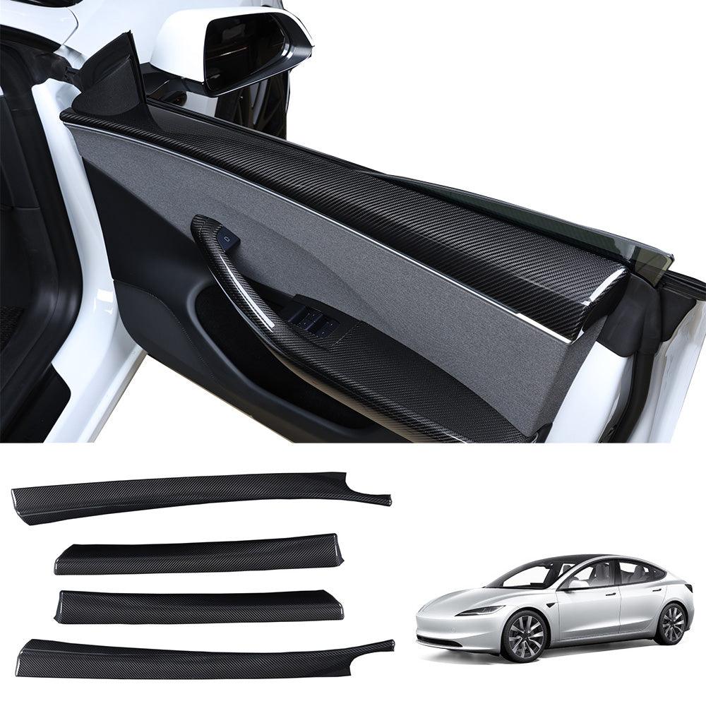 Highland 2024+ Tesla Model 3 Carbon Fiber Door Upper Overlay Covers Set - Front & Rear (4 Pieces) - Evooor