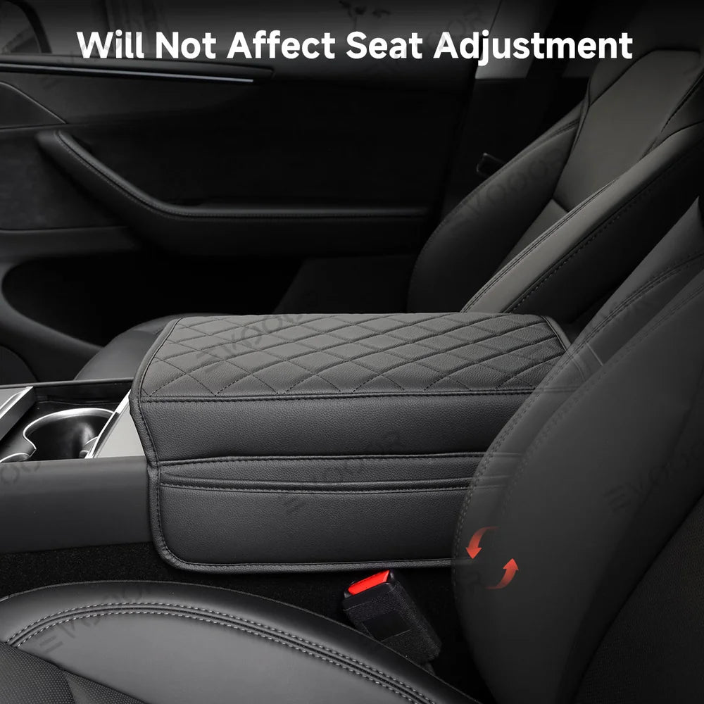 Leather Center Armrest Cover with Side Pockets for Tesla Model Y Juniper 2025+