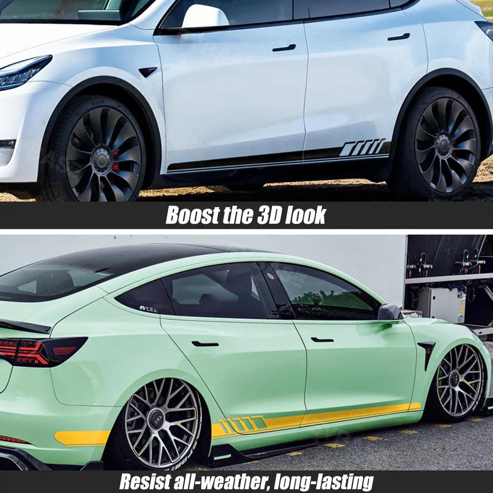 Custom Side Skirt Decal Sticker Set for Tesla Model 3/Y/S/X, Racing Stripe Design for Car Body Customization - Evooor