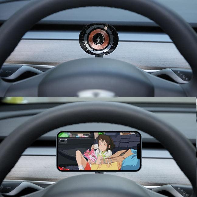 Magnetic Wireless Charger Mount for Tesla Model 3/Y | Magsafe Steering Wheel Phone Holder with Fast Charging (2017-2024) - Evooor