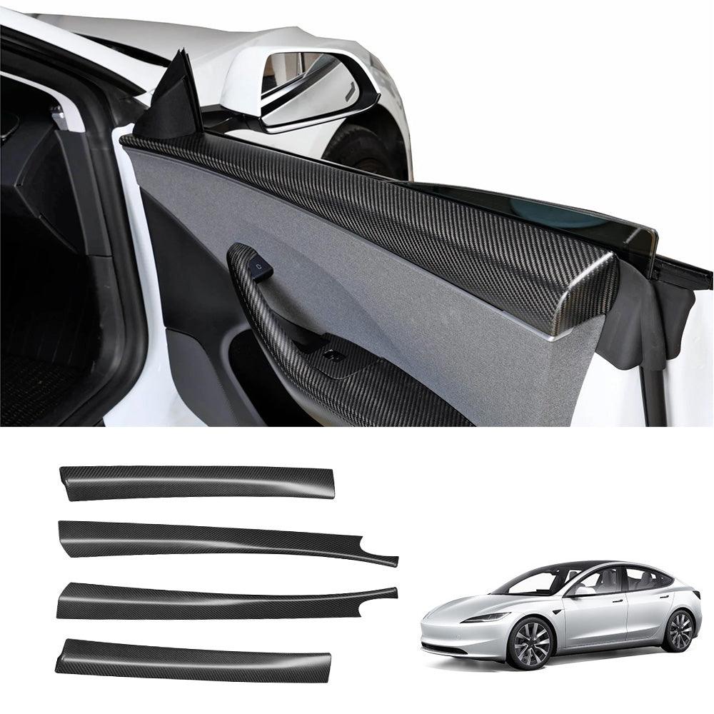 Highland 2024+ Tesla Model 3 Carbon Fiber Door Upper Overlay Covers Set - Front & Rear (4 Pieces) - Evooor