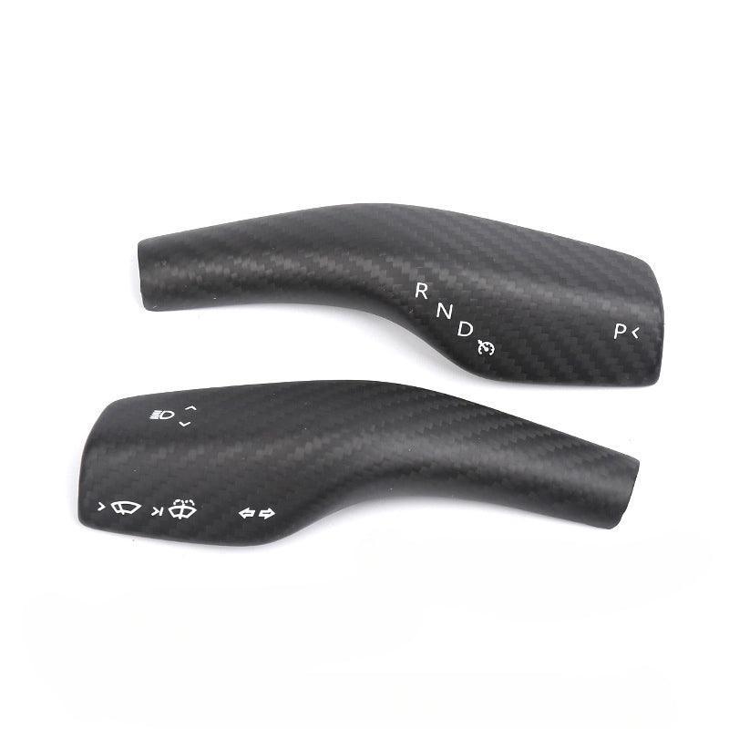 High-Quality Real Carbon Fiber Gear Shift and Turn Signal Stalk Covers for Tesla Model 3 and Model Y - 2 Pieces - Compatible with 2017-2023 Models - Evooor