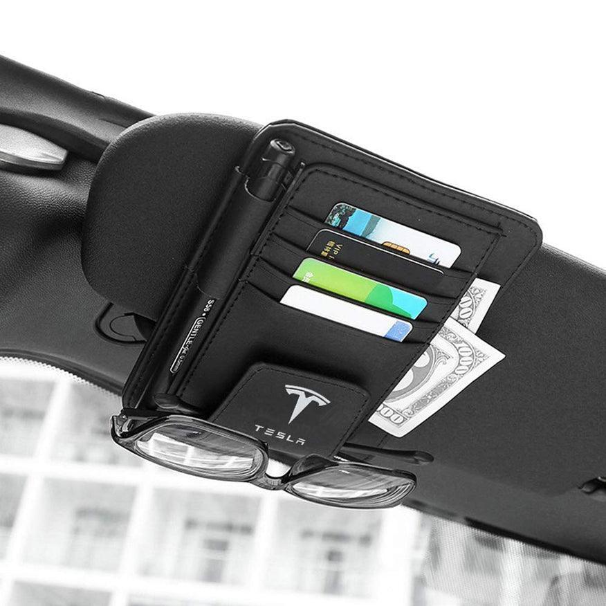 Leather Sun Visor Organizer For Tesla Models S/X/3/Y (2012-2023) - Evooor