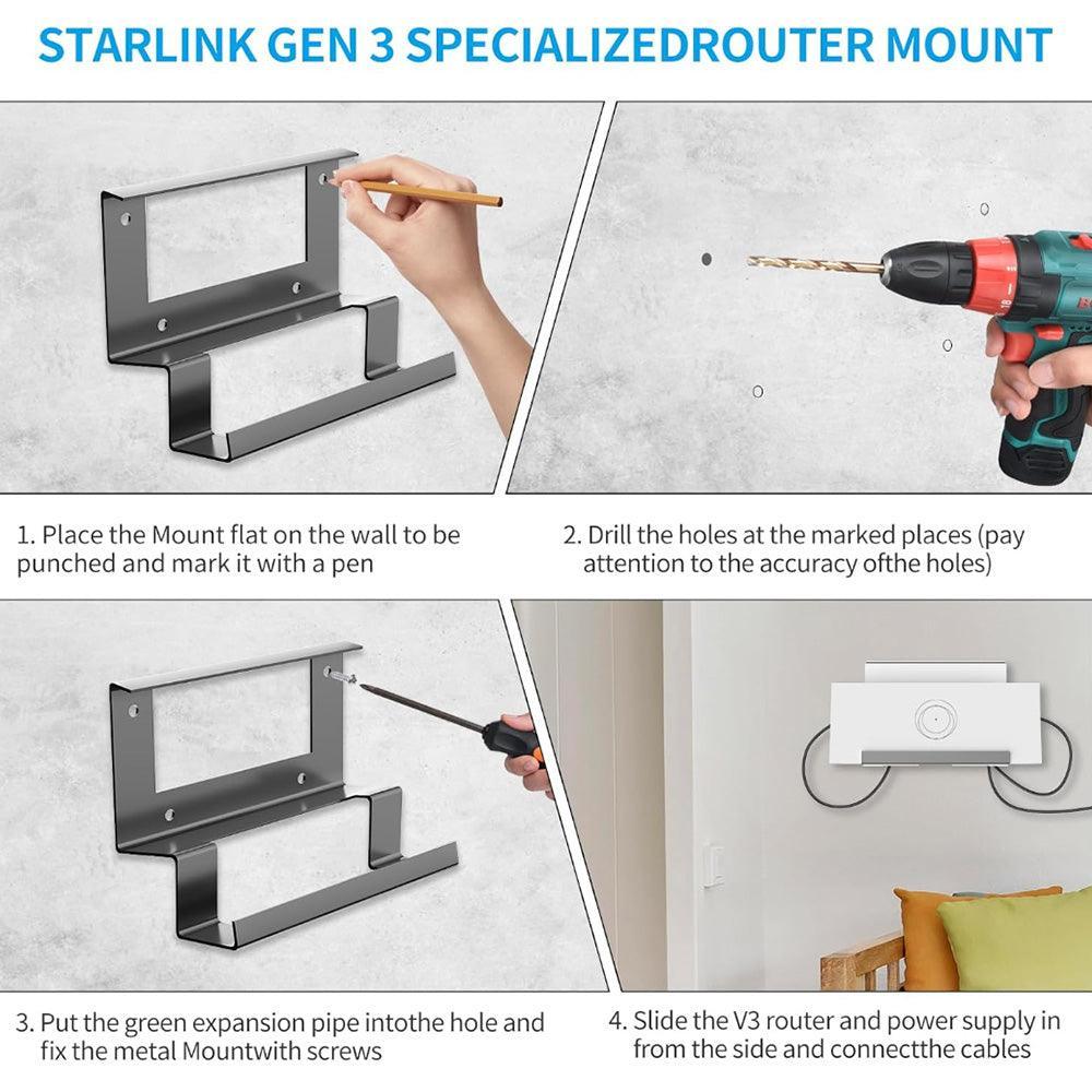 Metal Router and Power Supply Wall Mount Bracket Kit for Starlink Gen 3: Complete Accessory Set for Easy Installation - Evooor