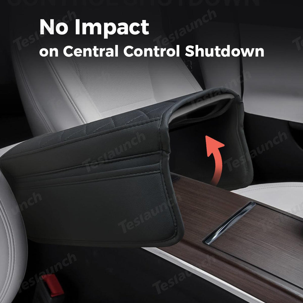 Diamond-Pattern Leather Center Armrest Cover with Pockets for Tesla Model S/X 2021+ - Evooor