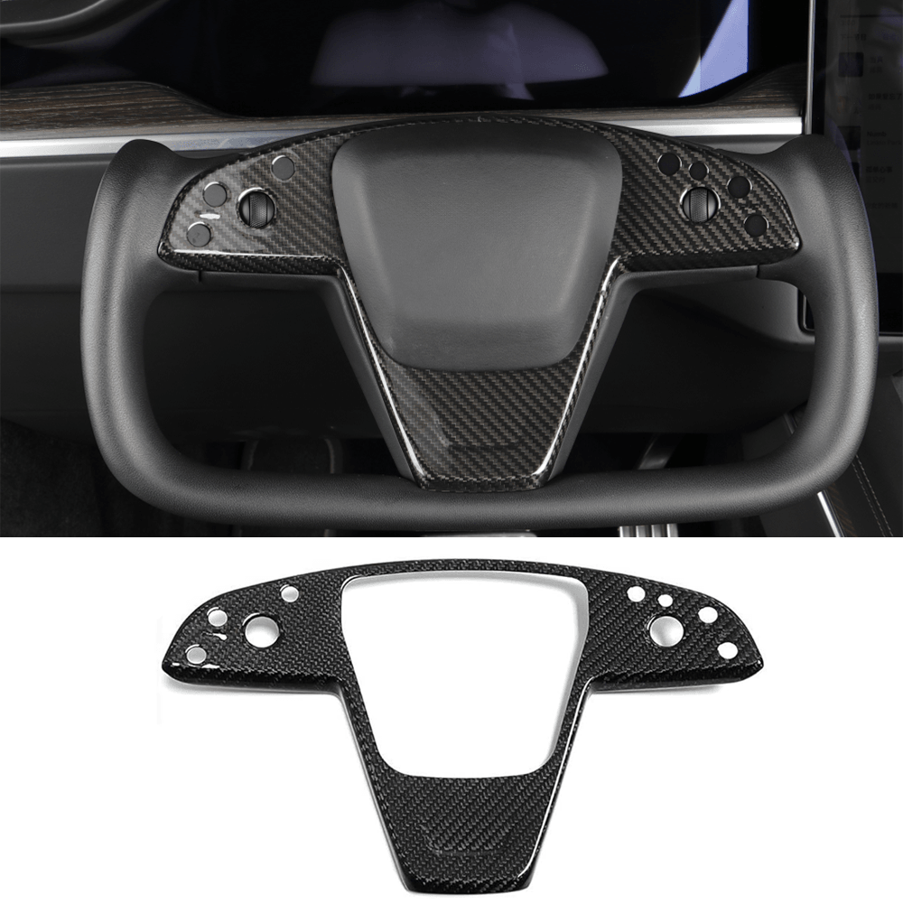 Premium Carbon Fiber Steering Wheel Cover Trim Panel - Compatible with Tesla Model S/X (2021-2024) - Sleek and Durable Upgrade - Evooor