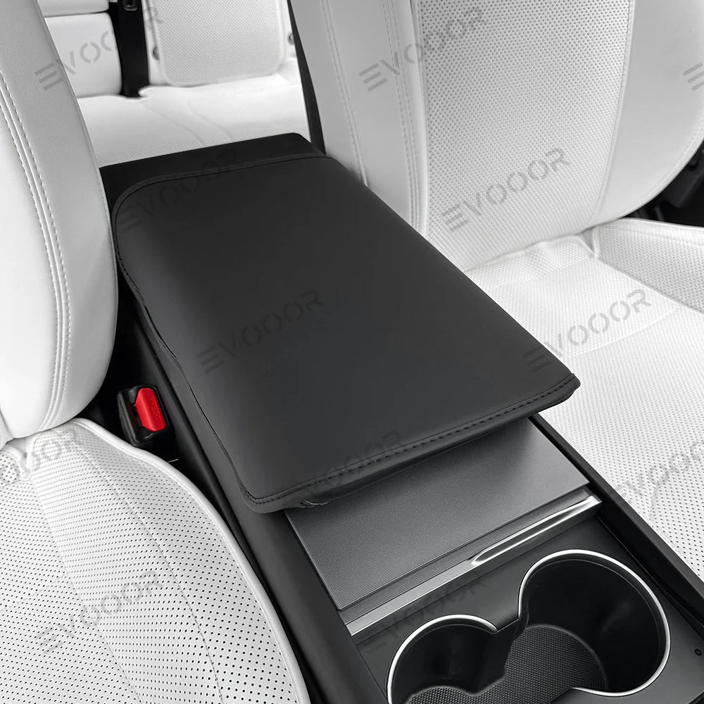 Nappa Leather Center Console Armrest Cover – Stylish Protection for Tesla Model Y Juniper 2025+