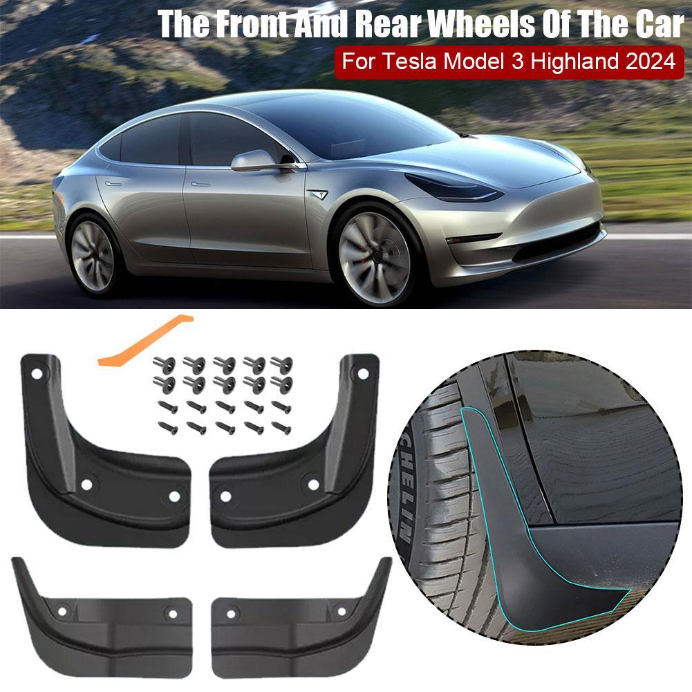 2024 Tesla Model 3 Highland Mud Flaps Splash Guards Front Rear Mudguard Kit, No Drill Fender(4 Pcs) - Evooor