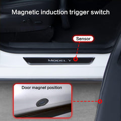 LED Illuminated Car Door Sill Guard Plate Kit for Tesla Models with Customized Lighting