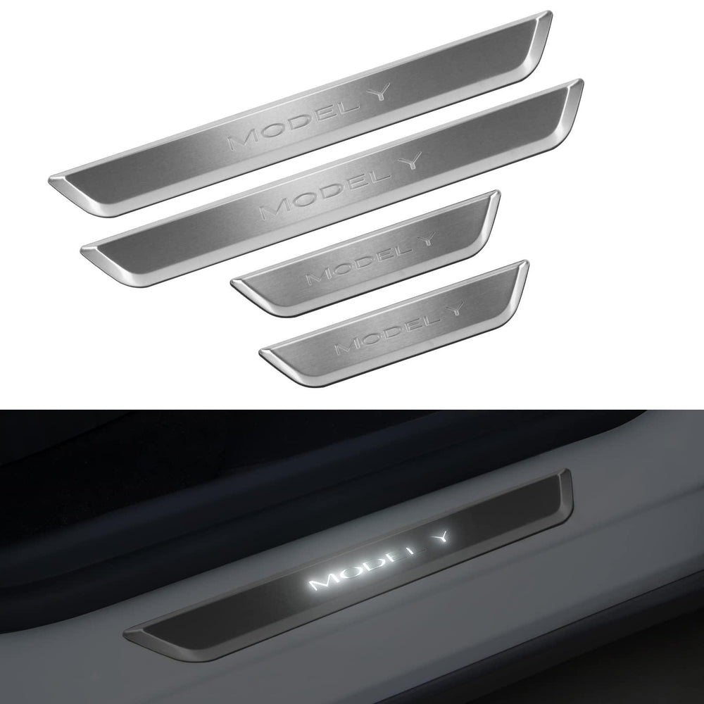 LED Illuminated Car Door Sill Guard Plate Kit for Tesla Models with Customized Lighting - Evooor