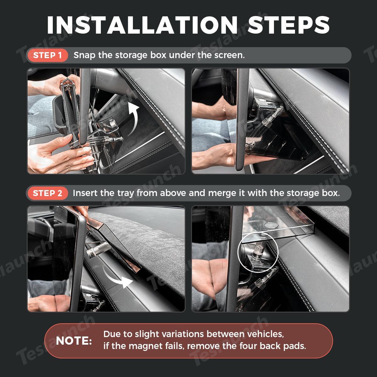 Under Central Control Screen Hidden Storage Box with Tray for Tesla Model Y Juniper 2025+ - Evooor