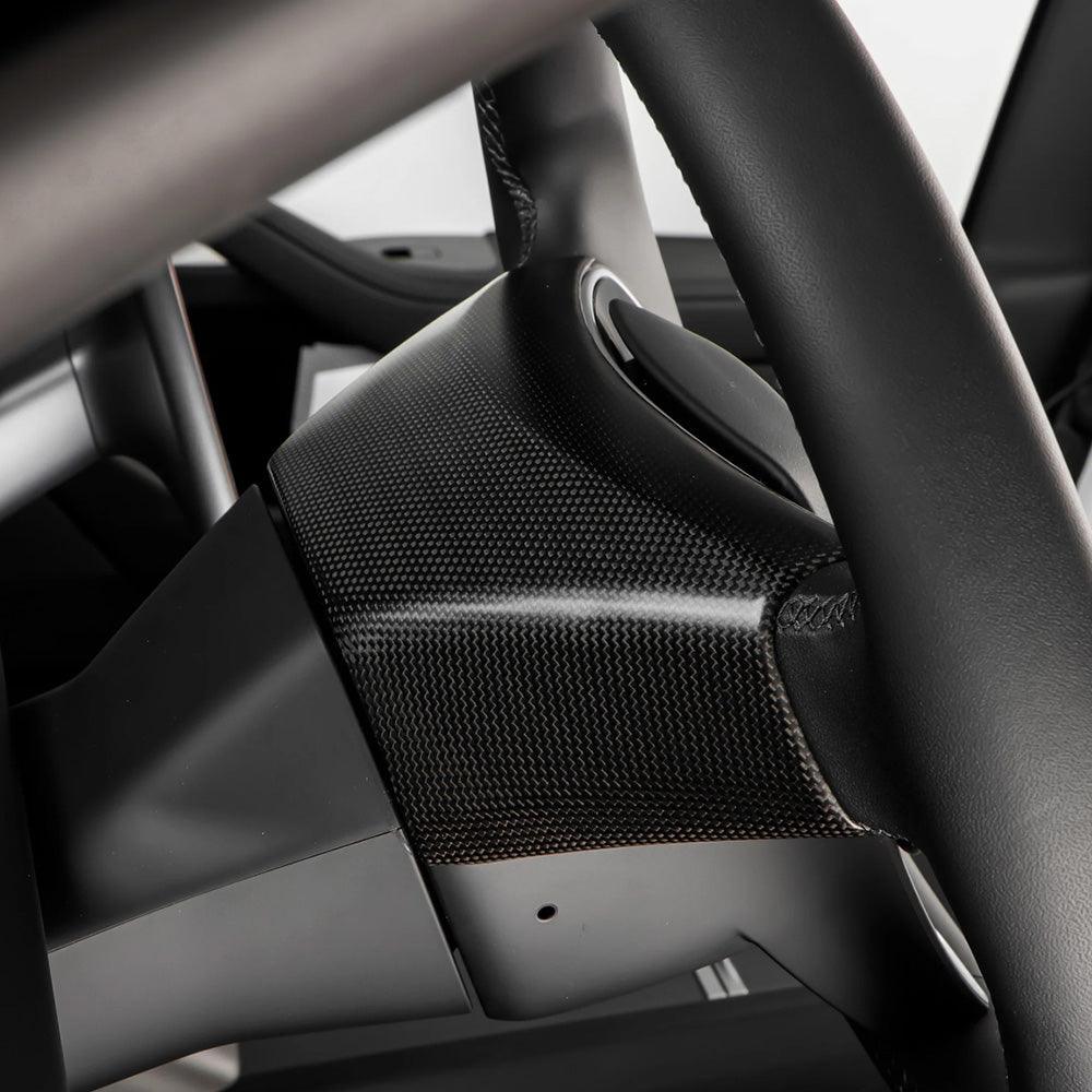 Premium Carbon Fiber Upper Steering Wheel Trim Cover for Tesla Model 3 - Enhance Your Interior with High-Quality Design - Evooor