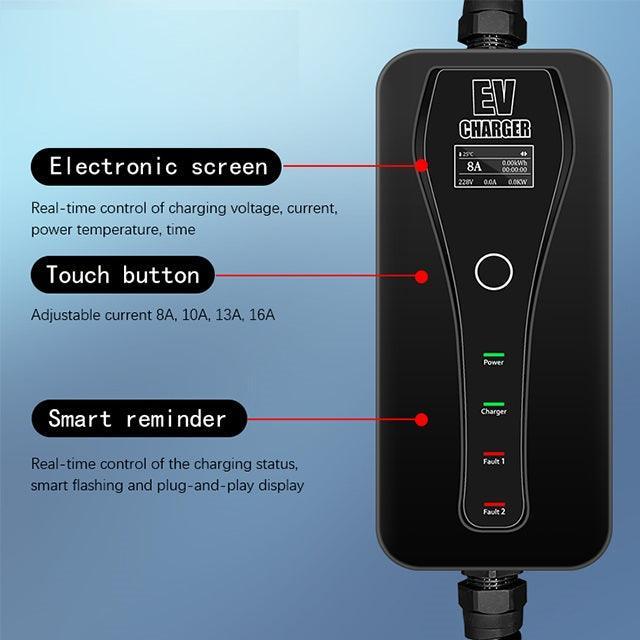 Model S/X/3/Y Portable Charger 16A/32A Adjustable Mode 2 Level 2 Household Waterproof EV Charger for Tesla(2012-2023) - Evooor