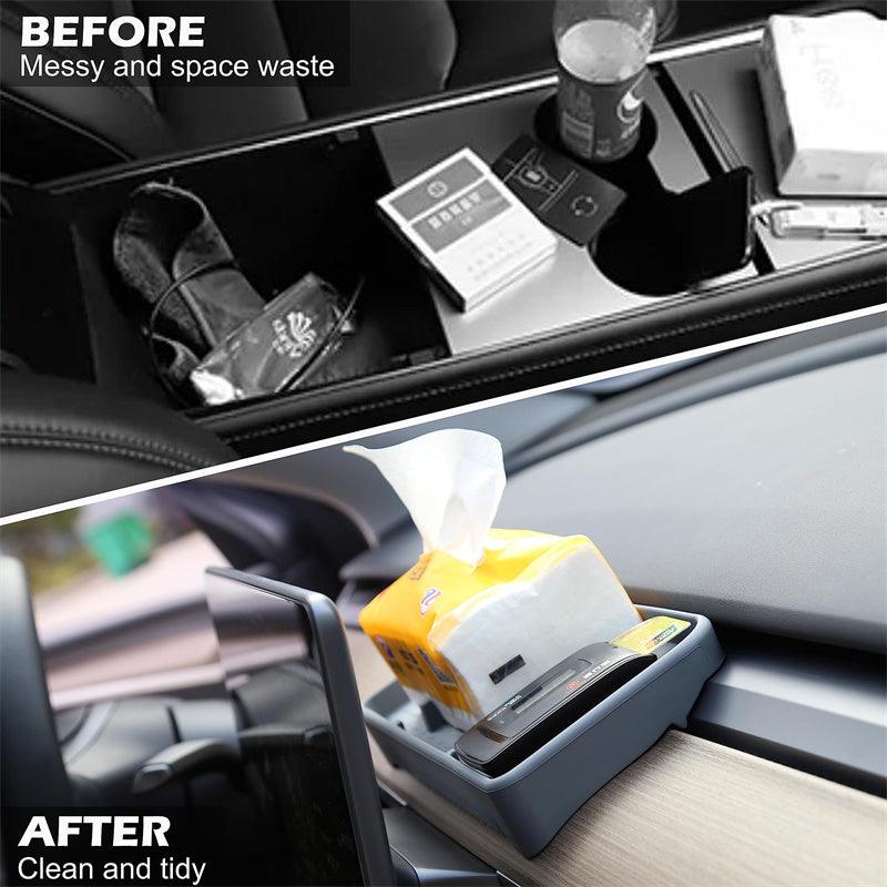 Model 3/Y Center Console Organizer Tray, Dashboard Hidden Non-Slip Tissue Sunglasses Storage Box For Tesla(2017-2023) - Evooor