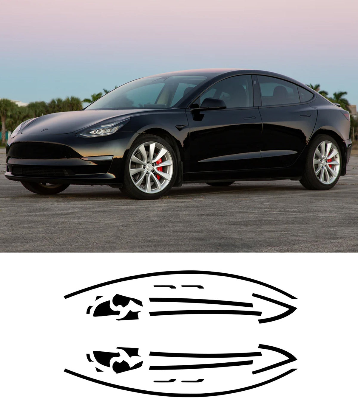 Tesla Chrome Delete Blackout Vinyl Overlay for  2017-2023 Model 3 - Matte Black