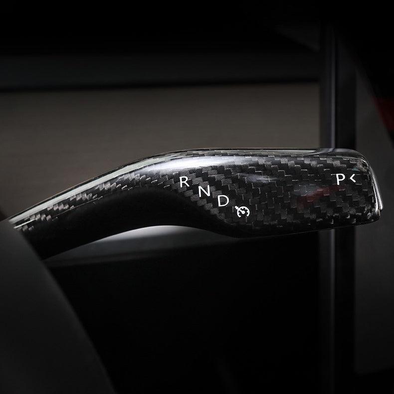 High-Quality Real Carbon Fiber Gear Shift and Turn Signal Stalk Covers for Tesla Model 3 and Model Y - 2 Pieces - Compatible with 2017-2023 Models - Evooor