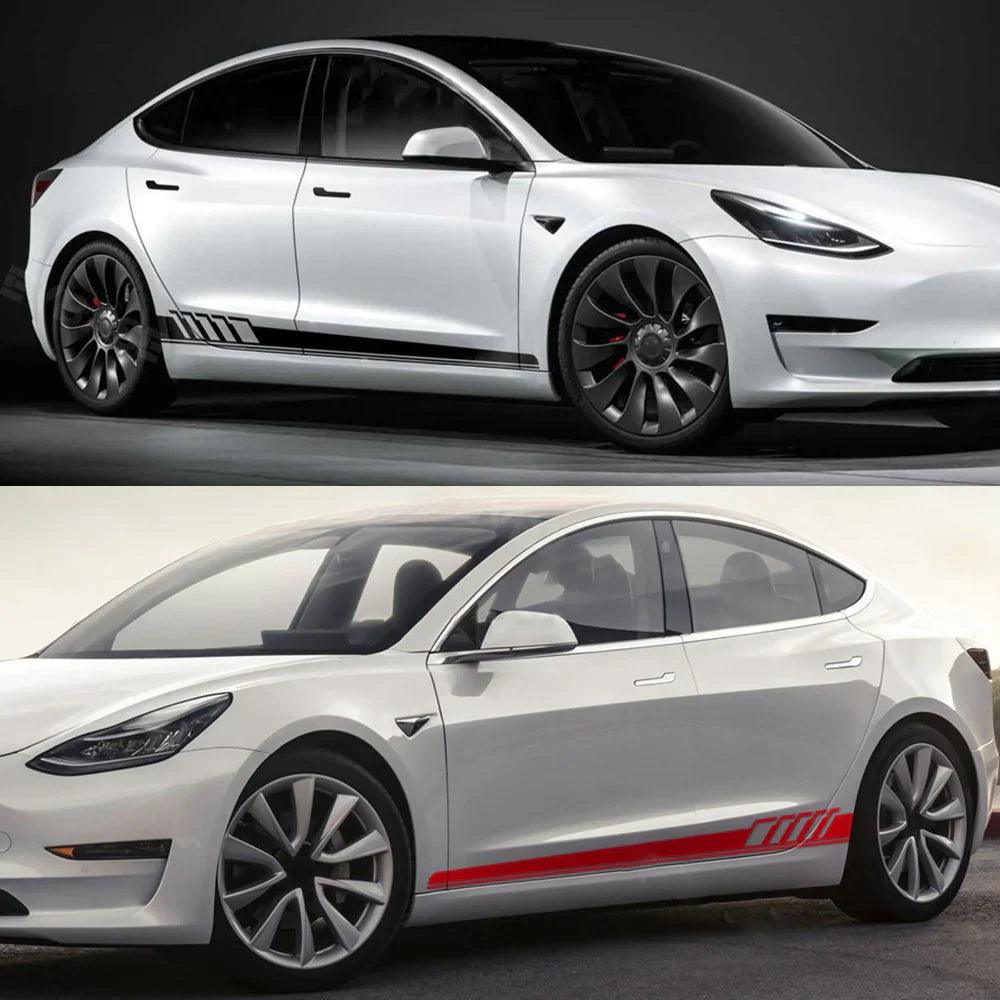 Custom Side Skirt Decal Sticker Set for Tesla Model 3/Y/S/X, Racing Stripe Design for Car Body Customization - Evooor