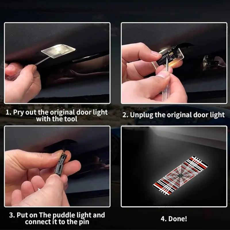 LED Plaid Projector Lights for Tesla Model 3 Y S X - Set of 2 Ultra-Bright Welcome Door Lamps - Evooor