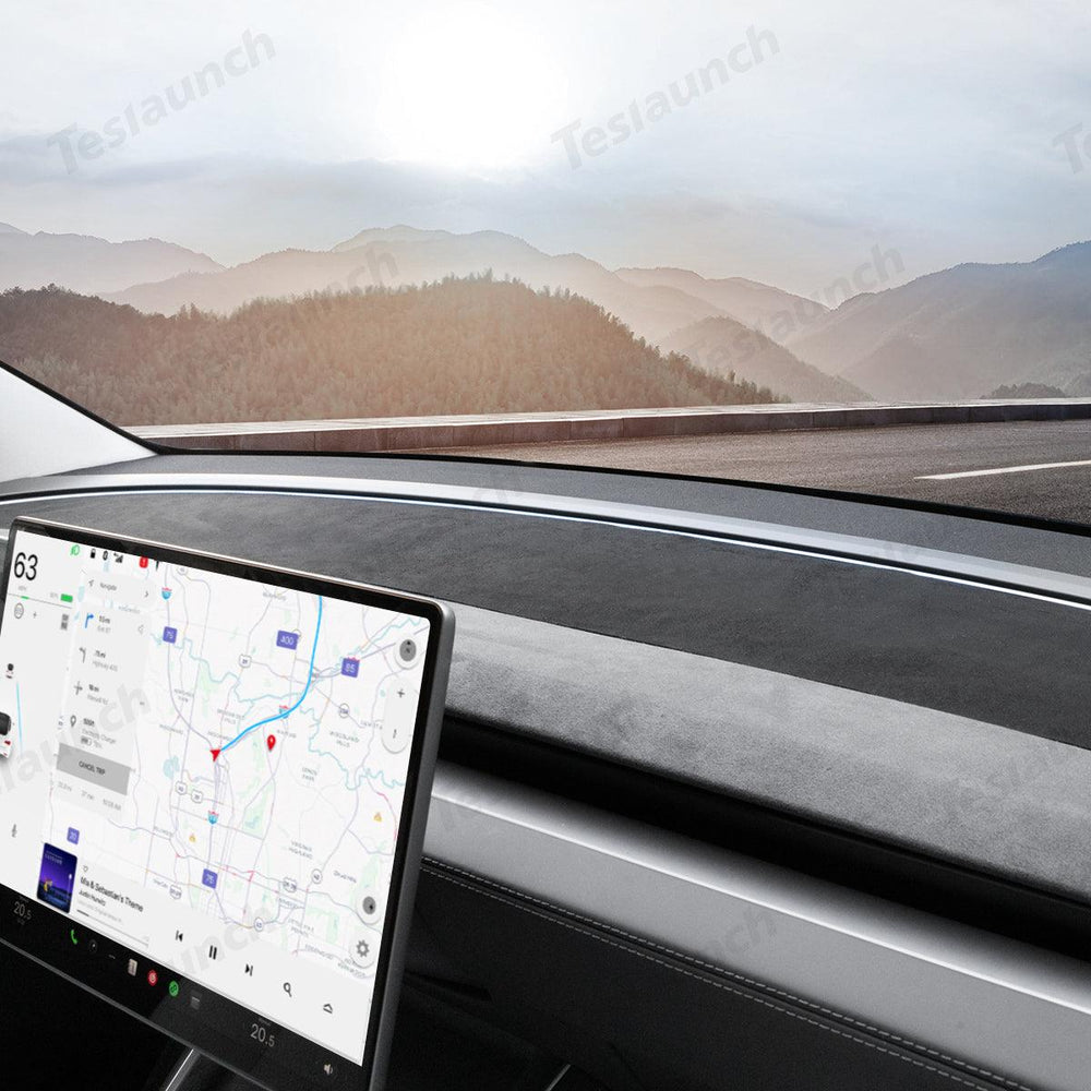 Suede Sunshade Dashboard Mat – UV Protection & Anti-Glare for Tesla Model Y Juniper 2025+ - Evooor