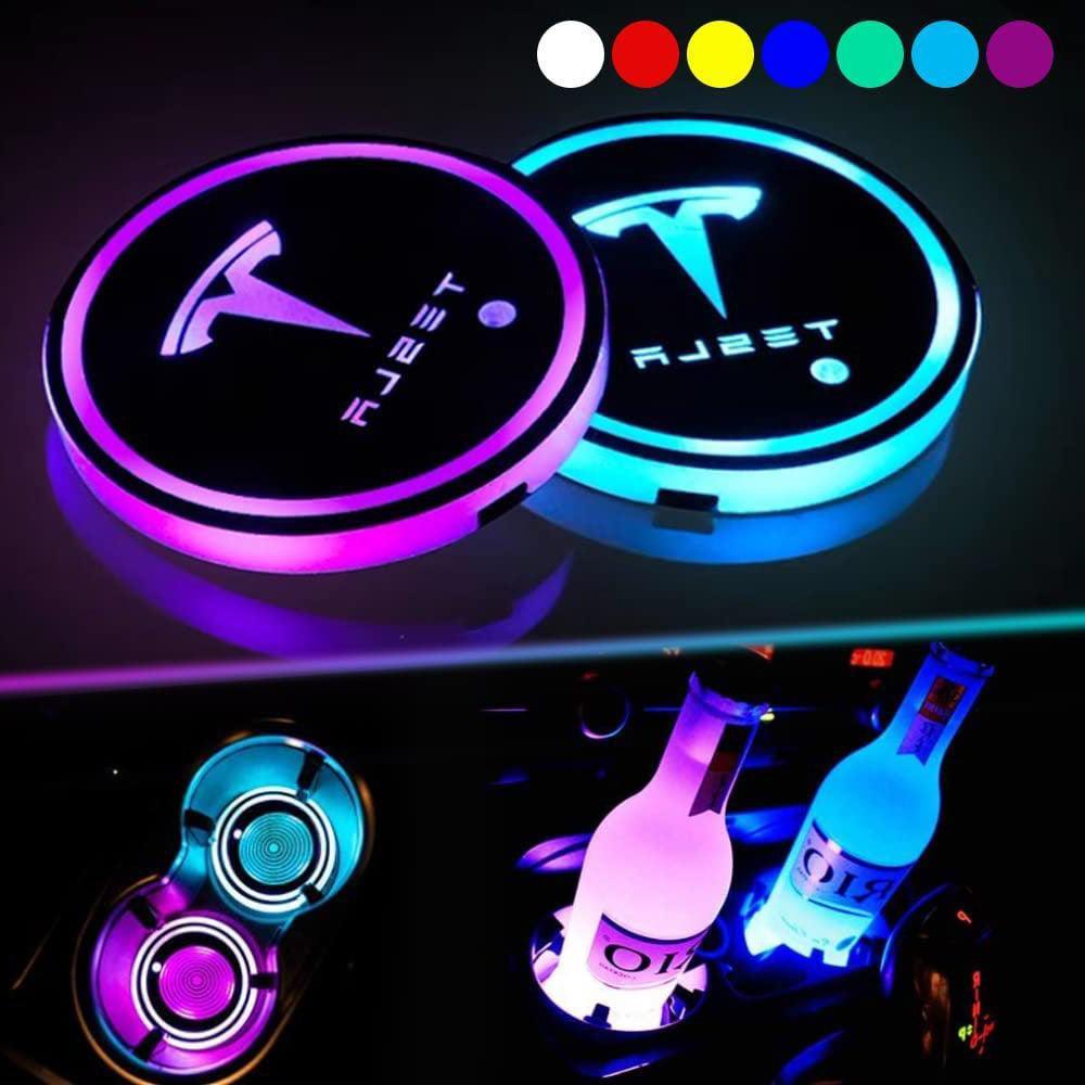 Tesla Model 3/Y/S/X 7 Colors LED Car Cup Holder Lights Interior Atmosphere Lamp (All Models) (1 Pair) - Evooor