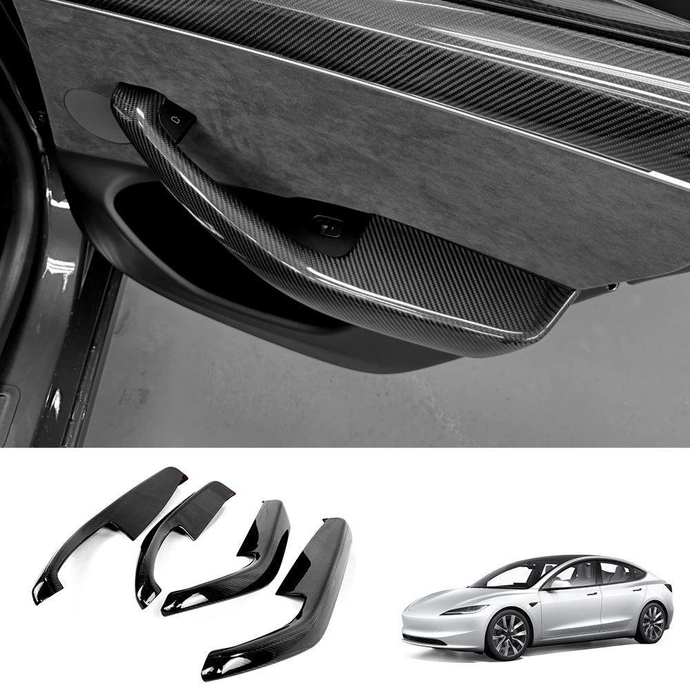 High-Quality Carbon Fiber Door Armrest Covers Set for Tesla Model 3 - Front and Rear Bundle (4 Pieces) - Evooor