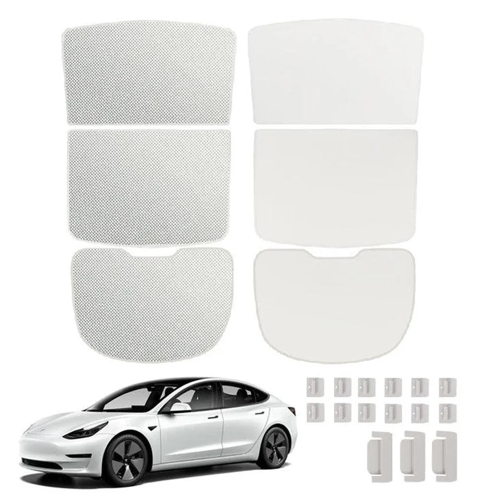 2023 Tesla Upgrade Built-In Reflective Sunroof and Rear Windshield Sunshade For Model Y / Model 3 - Lightweight Reflective Silver Coated Sun Visor - Evooor