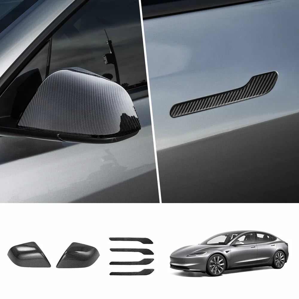 ABS Side Mirror Covers & Door Handle Covers for Tesla Model Y Juniper 2025+ / Model 3 Highland 2024+